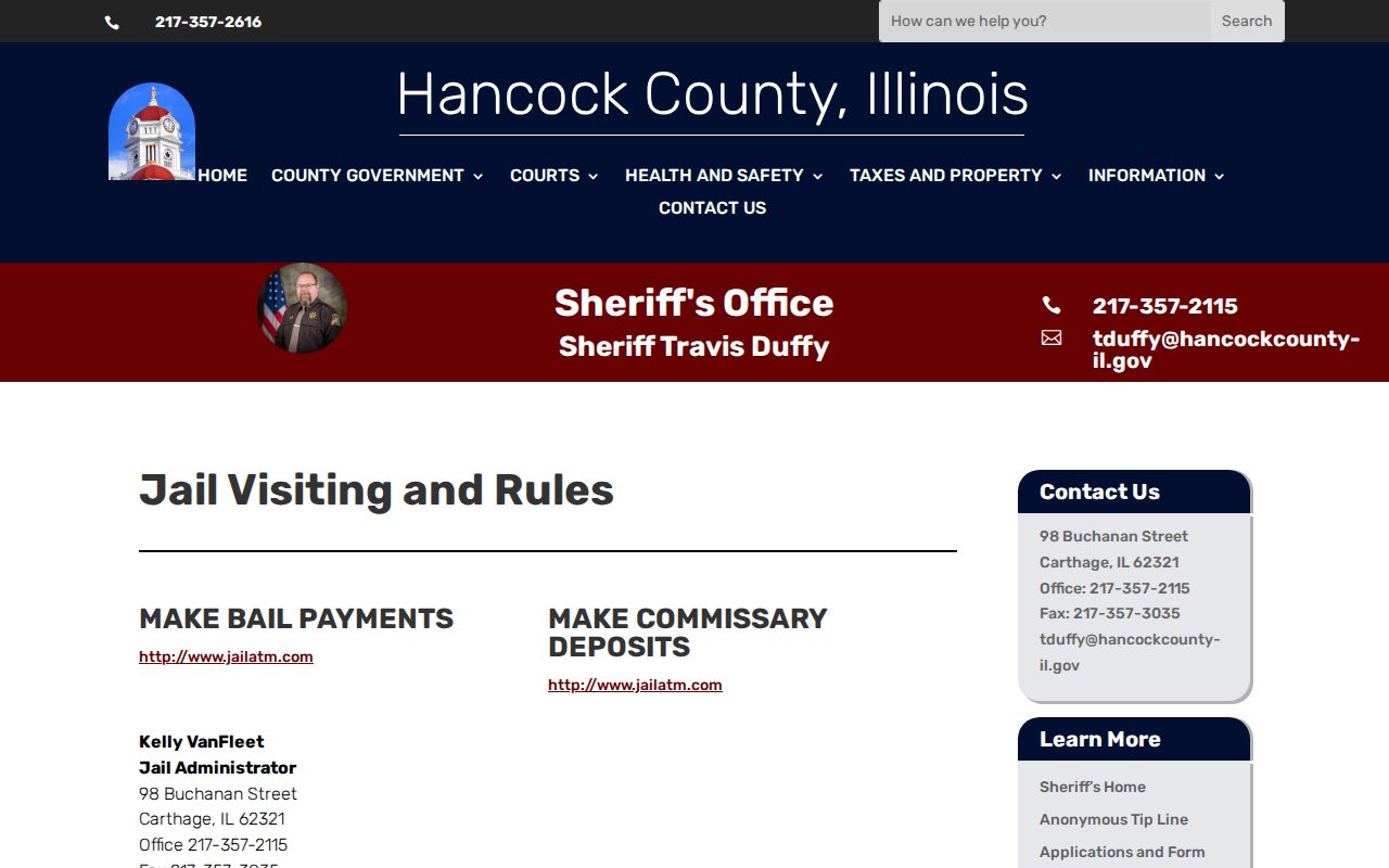 Hancock County Jail information for release records