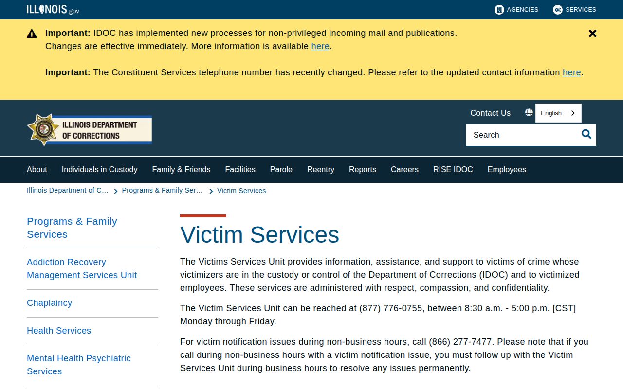Hancock County Illinois VINE channels and separate victim release notification information