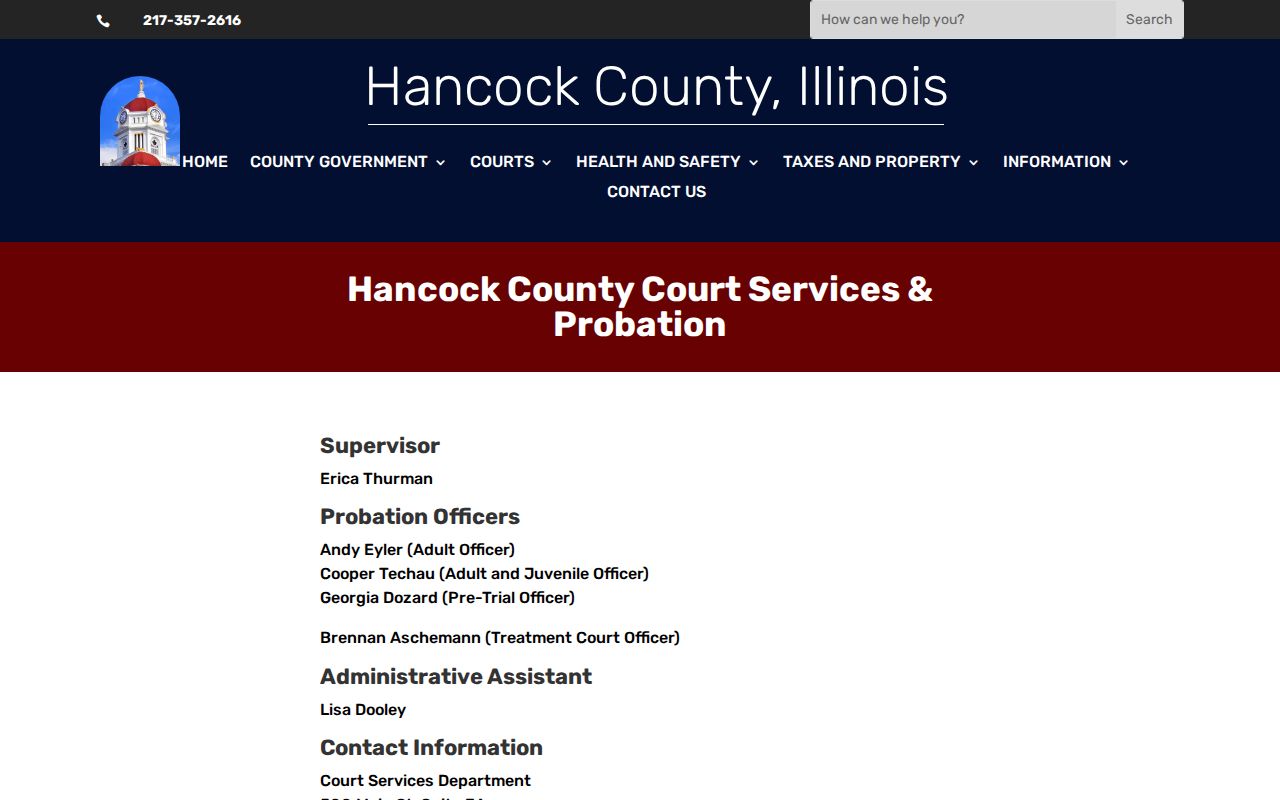 Hancock County parole and probation Court Services contacts