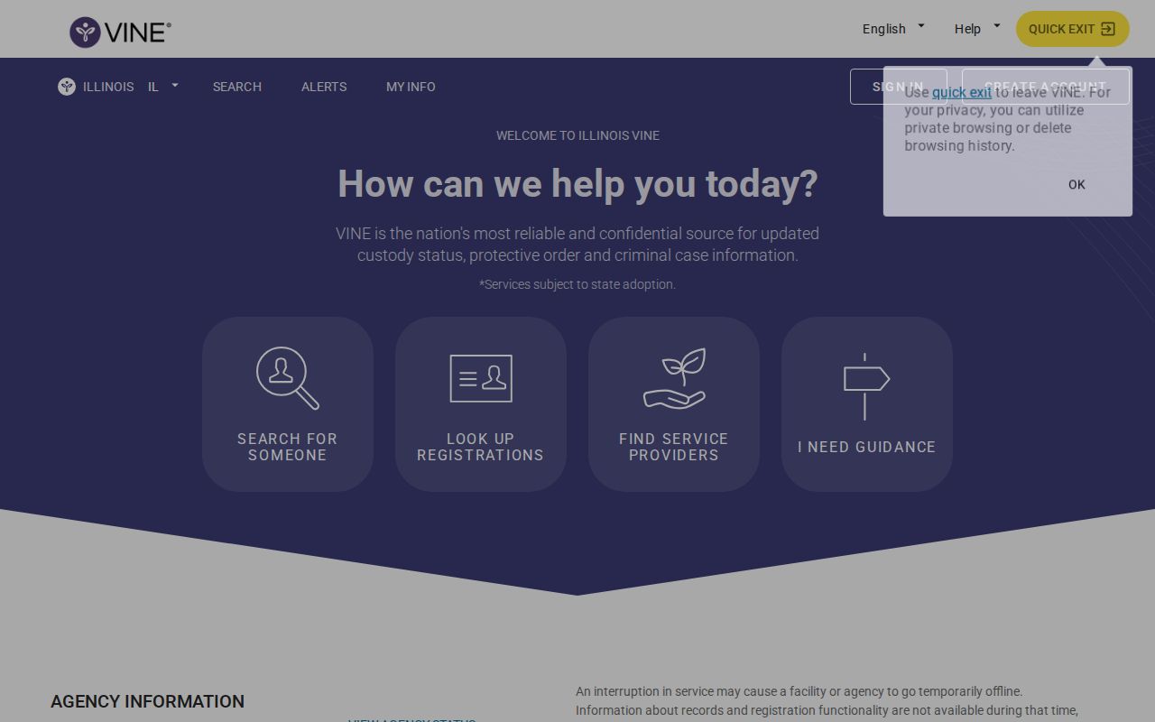 Hancock County VINELink inmate search and release alert landing page